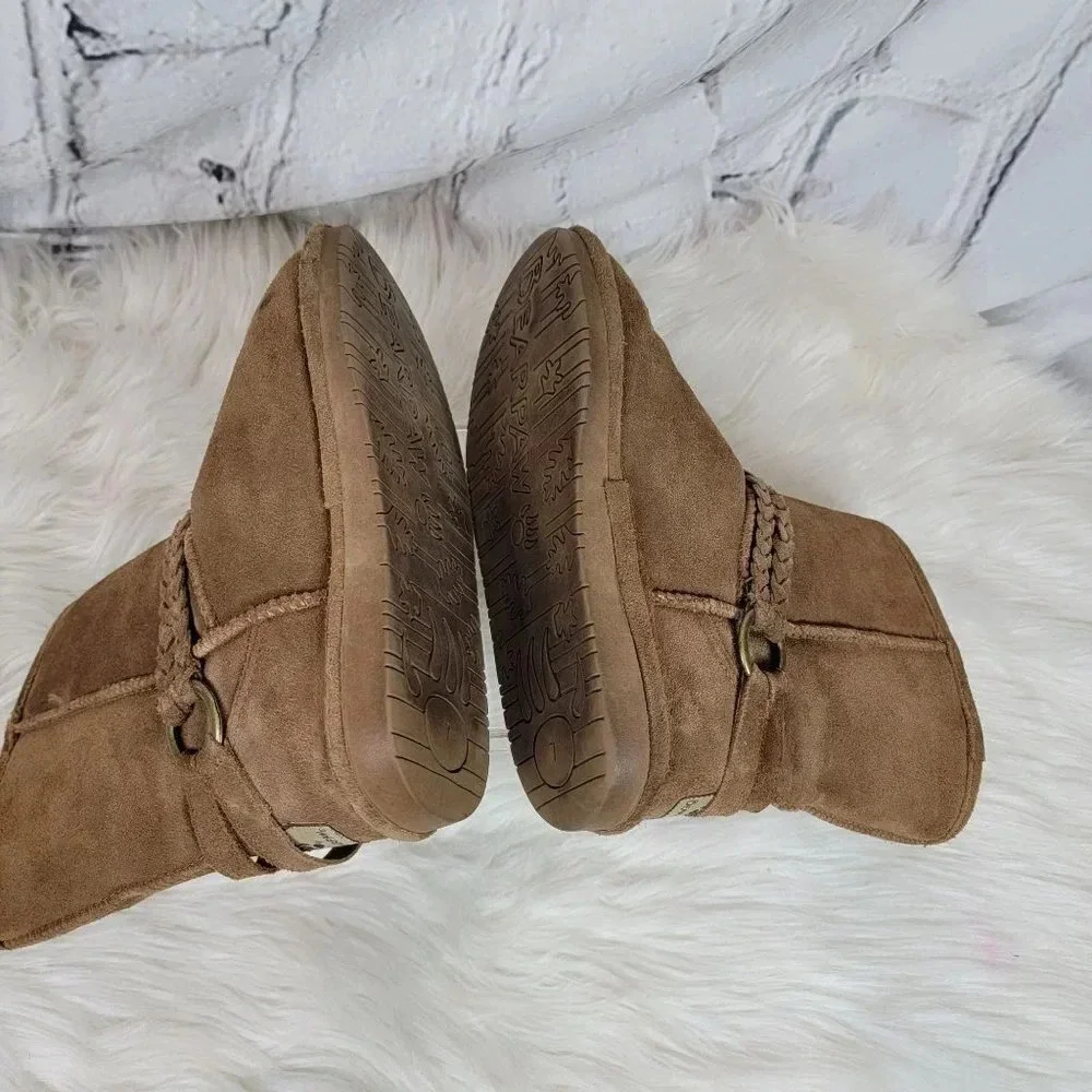 Bearpaw ADELE Brown Suede Winter Boots Ankle‎ Top Comfort Pull On Round Toe Sz 7